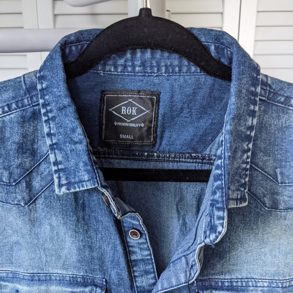 ROK Brand New Denim Short Sleeve Shirt Vintage Wash Size Small 455 - Picture 4 of 5